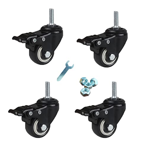 工業用ブレーキ有ネジ式 キャスター、60mm ウレタン ブレーキ有ホイール M12 ねじ込み式 キャスター 重荷重用型 DIY 交換 修理 黒い静音 キャスター、用 作業場 倉庫 運搬台車 物流機器 (ブレーキ x4)